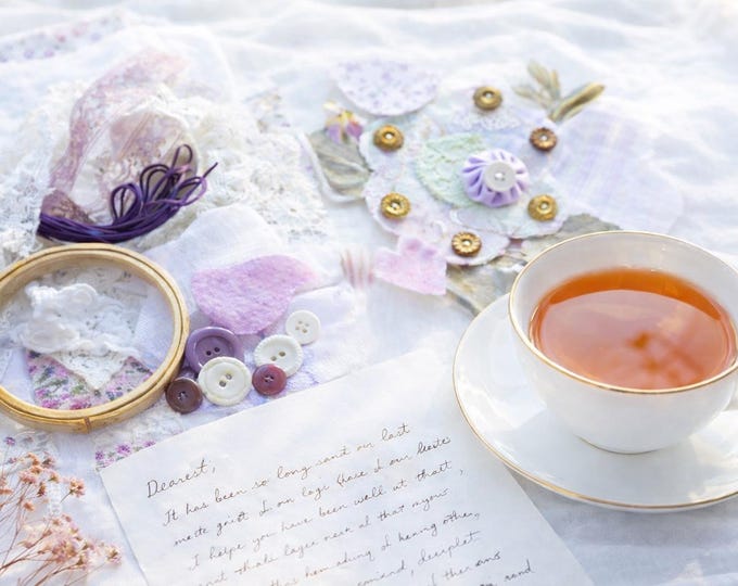 Lavender Garden Slow Stitch Kit Romantic Vintage Hand Sewing Floral Bird Design