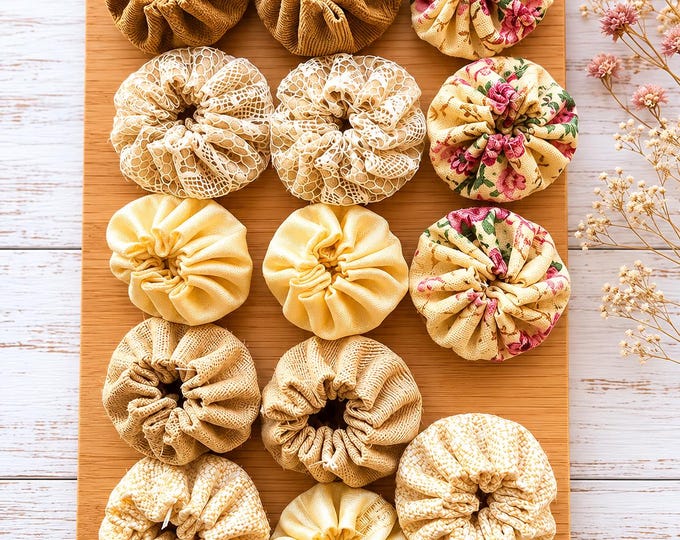 Handmade Beige Fabric Yoyos: Suffolk Flower Embellishments, Set of 6