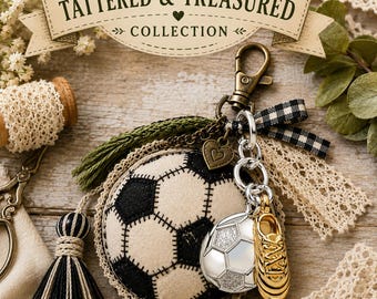Tattered and Treasured Soccer Ball Bag Charm Pattern PDF Sports Fabric Ornament Sewing Pattern Beginner Slow Stitch DIY Keychain Charm Gift