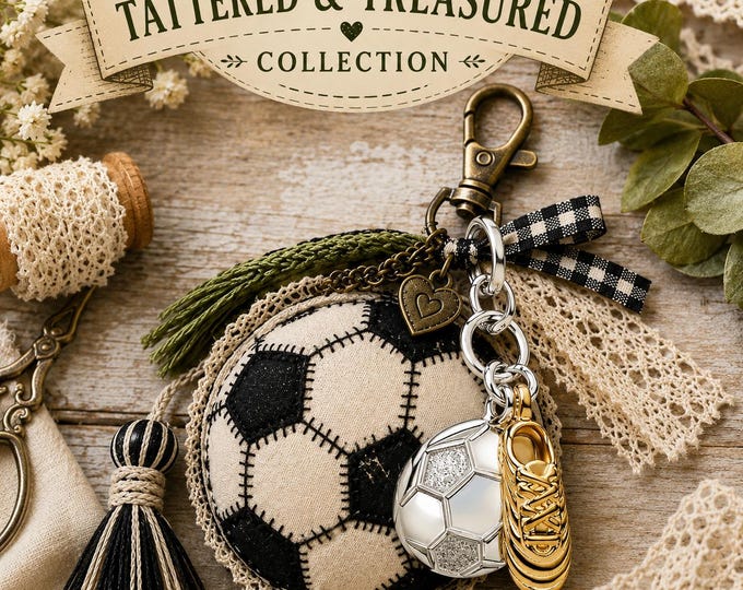 Tattered and Treasured Soccer Ball Bag Charm Pattern PDF Sports Fabric Ornament Sewing Pattern Beginner Slow Stitch DIY Keychain Charm Gift