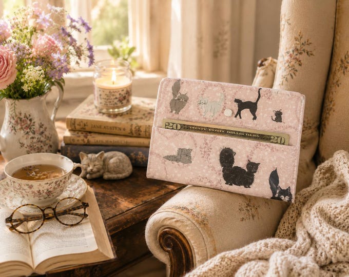 Elegant Cat Lover Cash Envelope Wallet | Intentional Spending Organizer | Simple Living Budget System | Cottagecore Wallet | Gift for Women