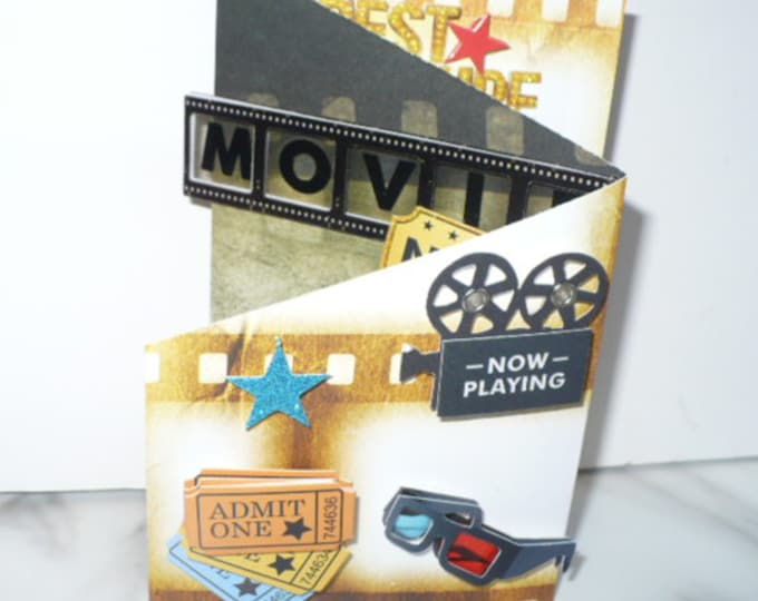 Handmade Movie Night Card for Men on Anniversary, Retirement, Family Cinema Gift for Dad, Father, Husband, Brother, Uncle, Friend.