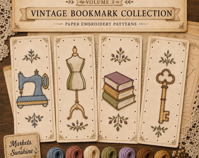 Paper Embroidery Bookmark Patterns PNG Vintage Paper Stitch Companion Sewing Machine Dress Form Books Key Learn to Stitch on Paper