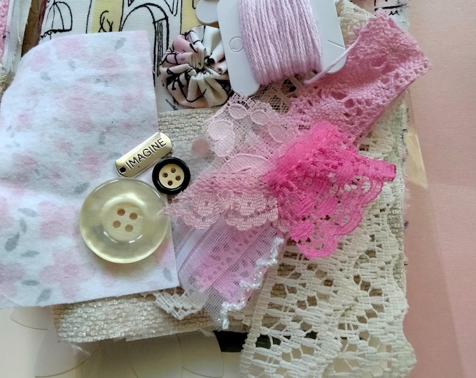 Pink Parisian Tiny House Slow Stitch Kit: Vintage Fabric Embellishments
