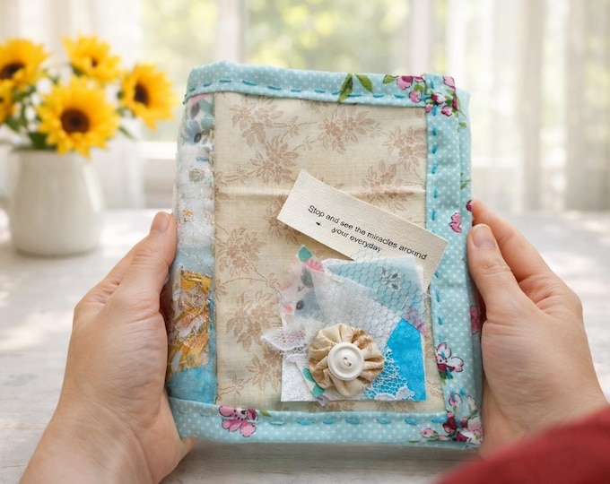 Slow Stitching Kit Fabric Soft Book Cover Junk Journal Crazy Quilt Block Embroidery Practice Book Storage Box Craft Project Green Placemat