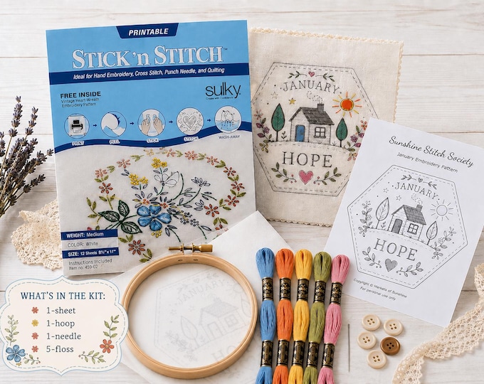Stick and Stitch Embroidery Transfer Sheet, Sunshine Stitch Society Companion Supply for Hand Embroidery Slow Stitch