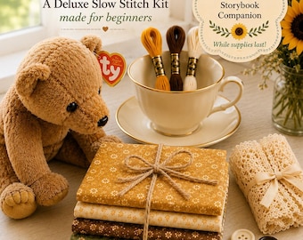 The Bear Meadow Gathering Deluxe Tea Party Sewing Kit | Elegant Woodland Slow Stitch Gift Box with Vintage Teacup