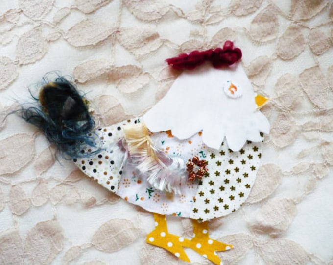 Patchwork Chicken Slow Stitch Kit With Easy Applique Pattern Feathered Friends For Quilting, Embroidery, Card Making