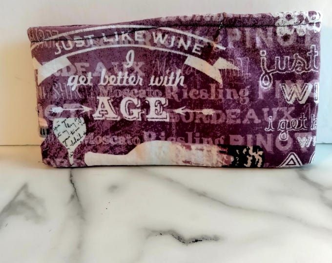 Purple Fabric Pouch Cosmetic Case Reusable Cell Phone Holder Wine Lovers Gift Ideas
