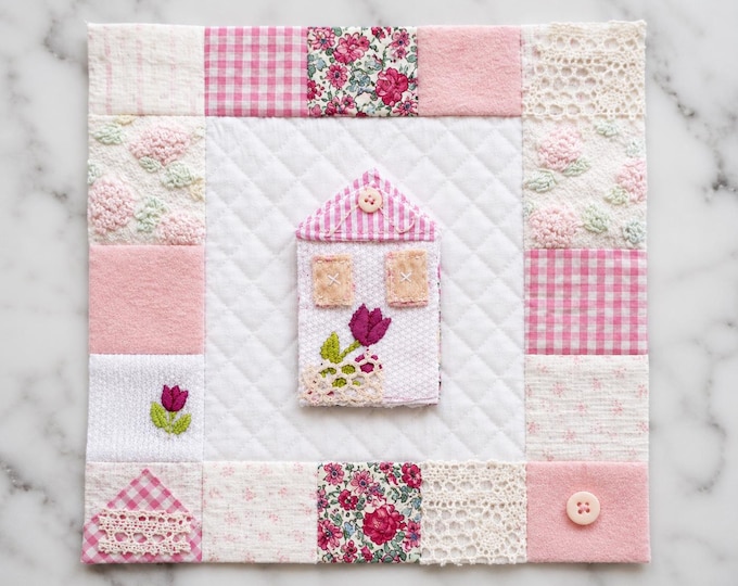 Tiny House Slow Stitch Pattern PDF | Cottagecore Quilted Wall Hanging Pattern | Fabric House Applique Home Decor Sewing Tutorial