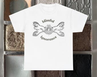 Glückseliges Ignoranz-Grafik-T-Shirt, Angelcore-Ästhetik-T-Shirt, Y2K-Vintage-Stil-Shirt, Kokett-Trendy-Slogan-Oberteil, minimalistisches Geschenk für Sie