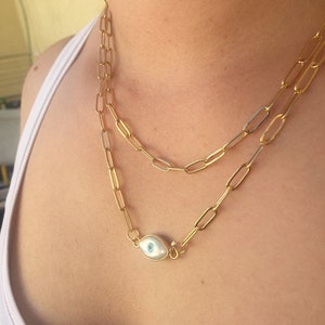Gold Link Basic necklace, Link Choker chain, Evil Eye Necklace ,Adjustable Necklace