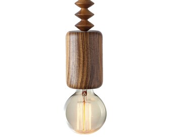Artisan Walnut Wood Pendant Lamp - Rustic Chic Wooden Hanging Light - Handcrafted Lighting Decor