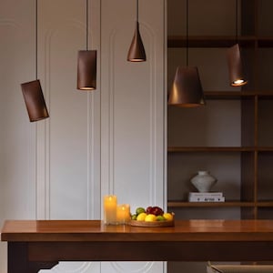 Handcrafted Walnut Wood Pendant Light – Adjustable Ceiling Lamp for Dining Room, Bedroom, Kitchen Island