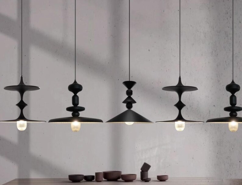 Image showcasing Handmade Black Metal Pendant Light With Crystal Accents - Adjustable ...