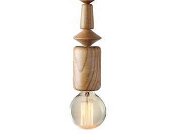 Handcrafted Walnut Wood Ceiling Light - Rustic Elegant Wooden Pendant Lamp - Artisan Made Hanging Fixture