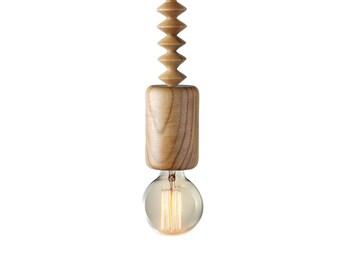 Artisan-Crafted Walnut Spiral Pendant - Bespoke Elegance for Luxe Interiors