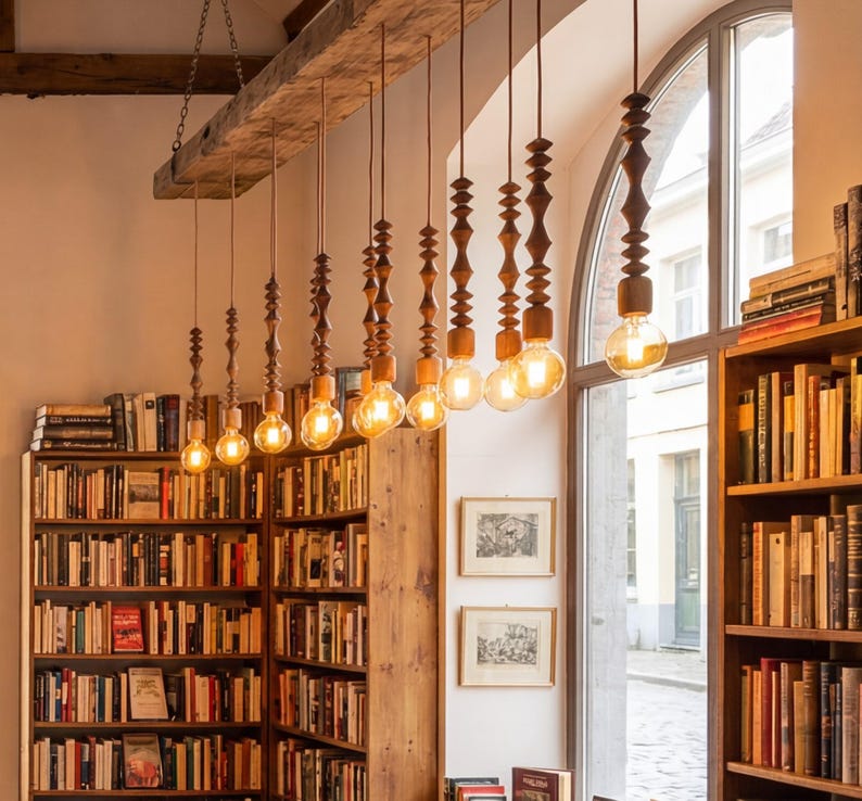 Library Hanging Light Options Handcrafted Walnut Wood Pendant Light | Bookstore Library Lighting - Etsy