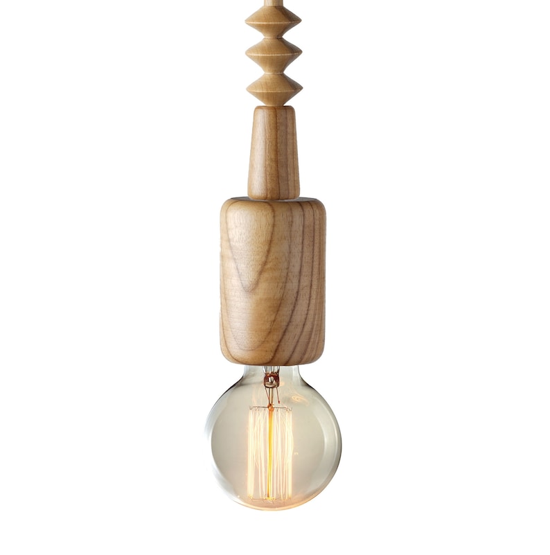 Artisan Walnut Wood Pendant Light - Rustic Contemporary Wooden Hanging ...