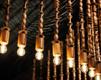 Handmade Walnut Wood Pendant Lamp: Modern Minimalist Ceiling Light