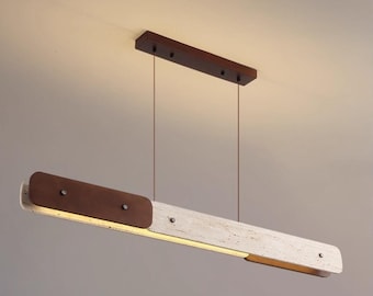 Lámpara de araña de travertino y nogal de mediados de siglo para comedor