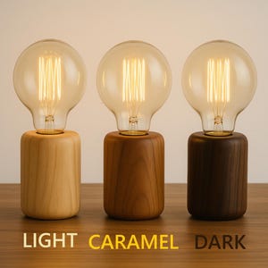 Handmade Walnut Bedside Lamp | Dimmable Plug-In Nightstand Light