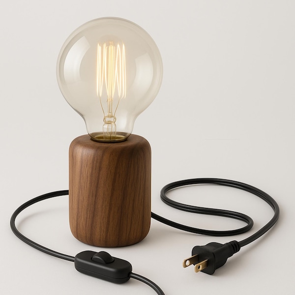 Handmade Walnut Table Lamp, Dimmable Desk Light, E26/E27 Plug In, Custom Wood Lamp