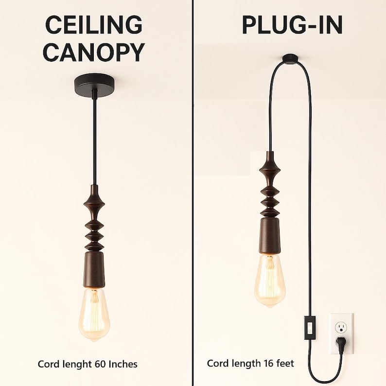 Handcrafted Walnut Wood Hanging Light - Unique Lathe Turned Pendant Lamp image 10