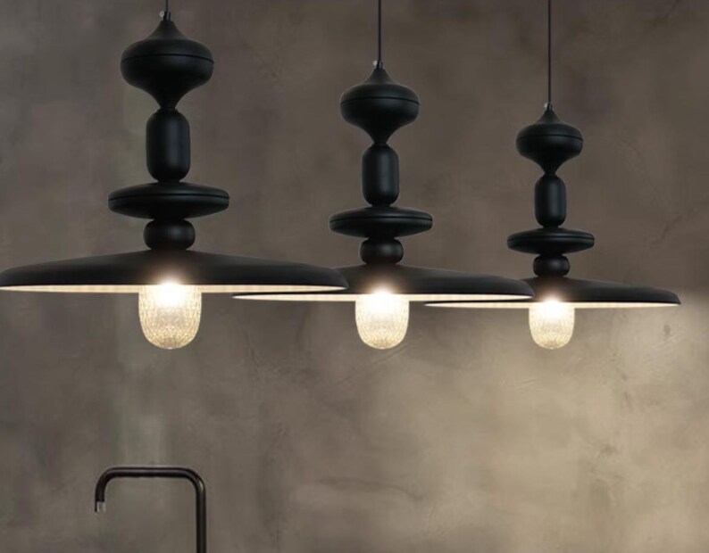 Picture of Handmade Black Metal Pendant Light With Crystal Accents - Adjustable ...