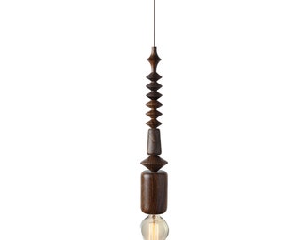 Bespoke Walnut Wood Pendant Lamp - Artisan Lathe Turned Lighting