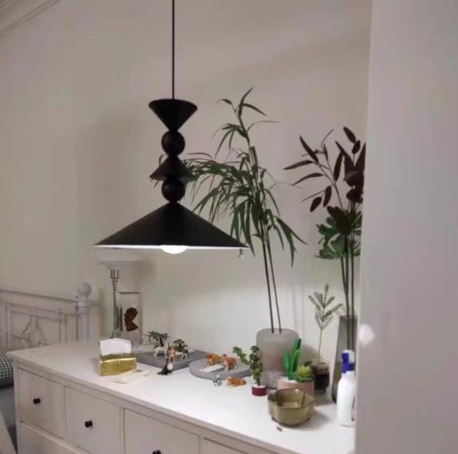 Image showcasing Handmade Black Metal Pendant Light With Crystal Accents - Adjustable ...