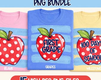 Back to School PNG Bundle: Preppy Painted Apple Digital Download- Grade Level s & Milestones