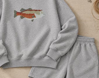 Bass Fishing Embroidered Heather Gray Mockneck Shorts Set, Toddler to Adult