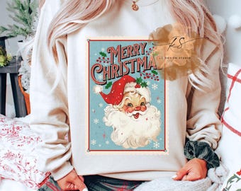 Retro Santa Stamp PNG: Vintage Christmas Design (Digital Download)