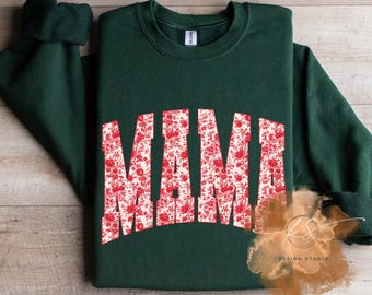 Red Chinoiserie Mama PNG: Preppy Christmas Mama Design (Digital Download)