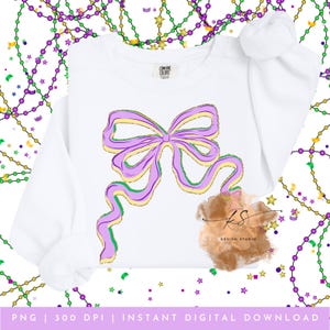 Laço de Mardi Gras PNG: Design de Coquete com Glitter Dourado Imitado (Download Digital)
