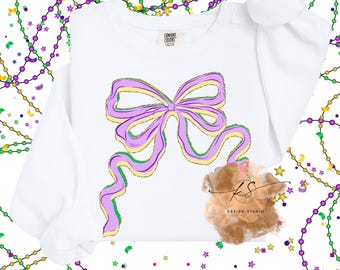 Mardi Gras Bow PNG: Coquette Faux Gold Glitter Design (Digital Download)