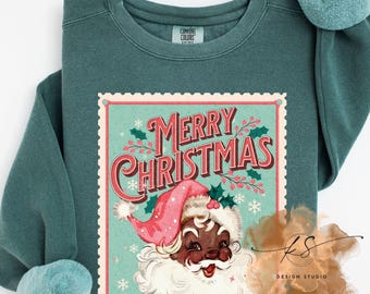 Retro Santa Stamp PNG: Vintage Merry Christmas Sublimation (Digital Download)