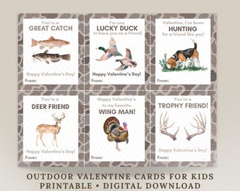 Hunting Valentine Cards for Kids – Printable & Editable | Camo Classroom Valentines | Instant Download