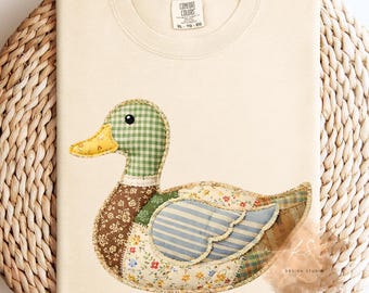 Patchwork Quilted Mallard Duck PNG – Vintage Southern Duck Digital Download