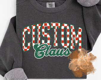 Retro Checkered Claus PNG | Custom Name Christmas Shirt Design