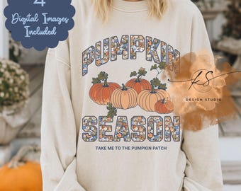 Pumpkin Season PNG Bundle: Floral Retro Fall Designs (Digital Download)