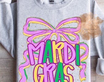 Mardi Gras Bow PNG: Preppy Gold Glitter Design (Digital Download)