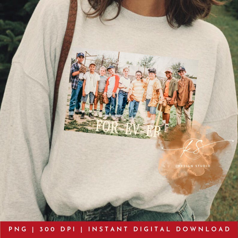 May include: A light gray sweatshirt featuring a group of children in baseball attire. The image has the text "FOR EV ER" printed on it. The sweatshirt is a digital download.