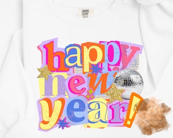 Happy New Year PNG: Retro Scrapbook Letter T-shirt Design (Digital Download)