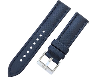 Navy Blue Sailcloth Watch Strap 20mm 22mm, Waterproof Rubber Back