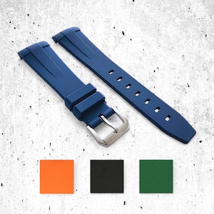 Curved End FKM Rubber Divers Watch Strap Band 20mm 22mm Black Green Orange Blue
