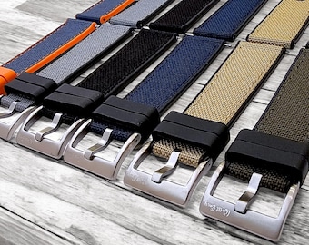 Sailcloth FKM Rubber Hybrid Watch Strap 20mm 22mm 24mm Green Khaki Blue Black Grey
