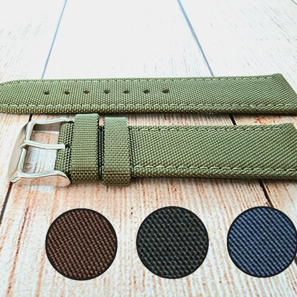 Canvas Sailcloth Watch Strap, Leather Lined, Stainless Buckle