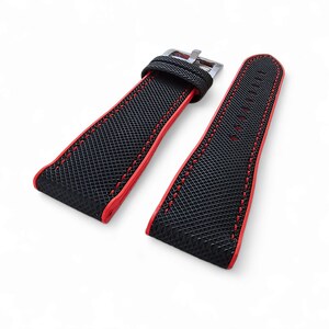 Sailcloth FKM Rubber Watch Strap: Black & Red Divers Band image 8
